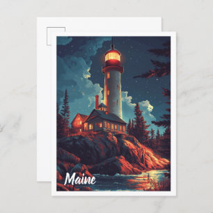 Maine USA Vintage Illustration Travel Postcard
