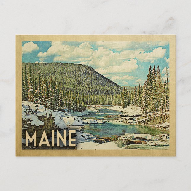 Maine Vintage Travel Snowy Winter Nature Postcard (Front)