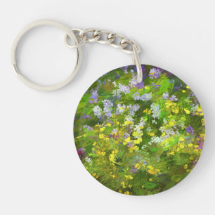 Maine Wildflowers Painting - Original Flower Art Key Ring