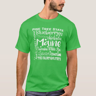 Maine Word Cloud Typography T-Shirt