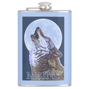 MaineHowling Wolf Hip Flask
