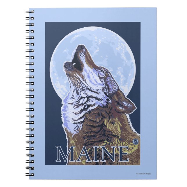 MaineHowling Wolf Spiral Notebook (Front)