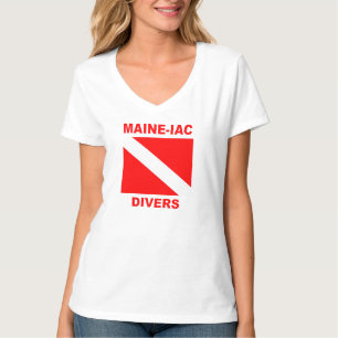 Maineiac Divers Div flag Logo Womens V neck Tee