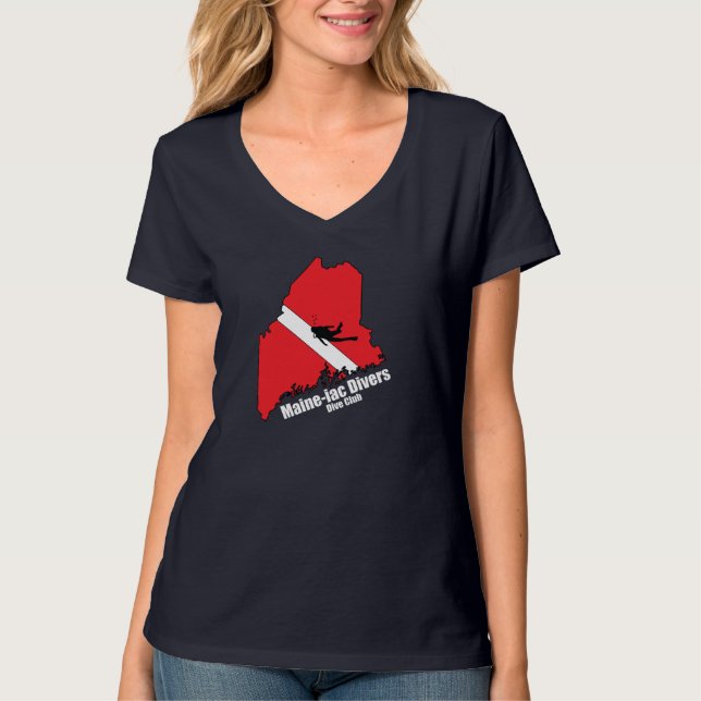 Maineiac Divers Silhouette Logo Womens Dark V Neck T-Shirt (Front)