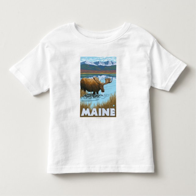 MaineMoose Drinking in Lake Toddler T-Shirt (Front)