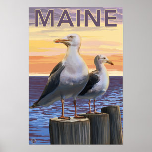 MaineSea Gulls Scene Poster