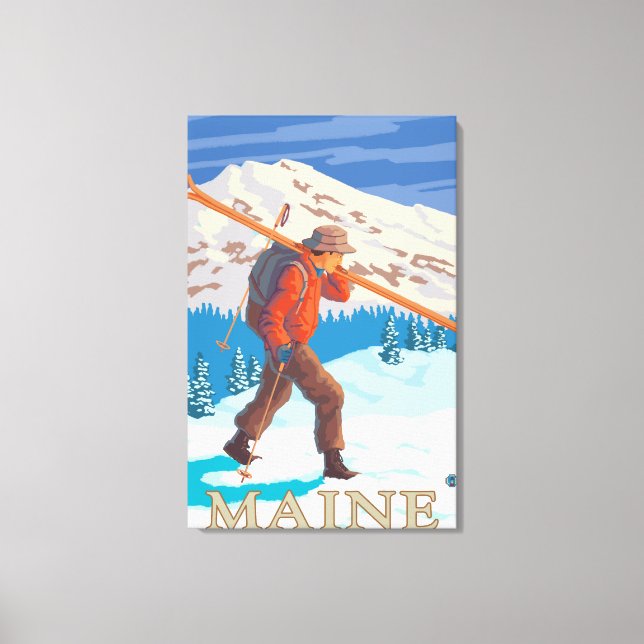 MaineSkier Carrying Skis Canvas Print (Front)