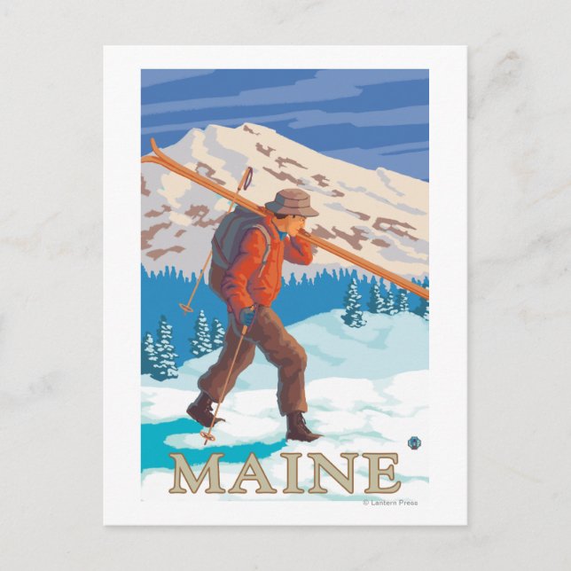 MaineSkier Carrying Skis Postcard (Front)
