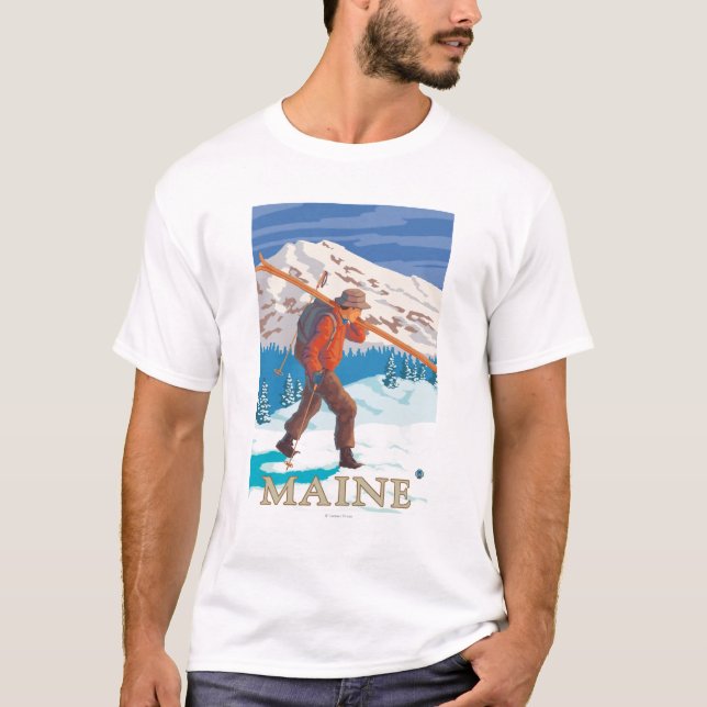MaineSkier Carrying Skis T-Shirt (Front)