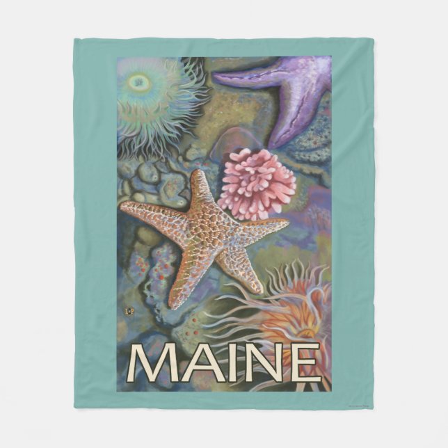 MaineTidepool Scene Fleece Blanket (Front)