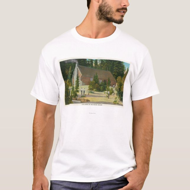 MaineView of a Log Cabin in the Maine Woods T-Shirt (Front)