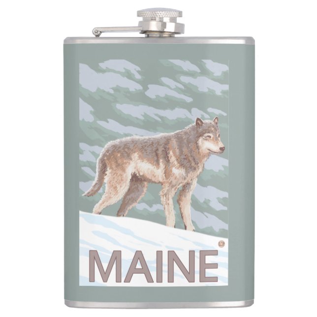 MaineWolf Scene Hip Flask (Front)