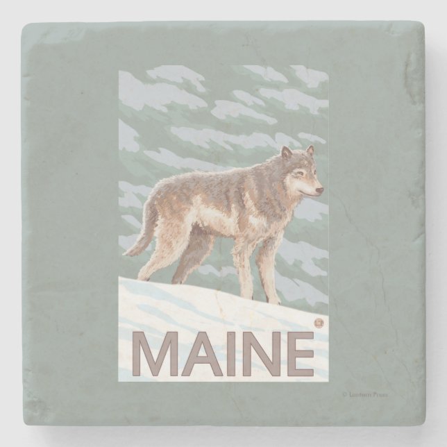 MaineWolf Scene Stone Coaster (Front)