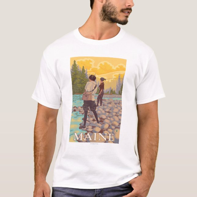 MaineWomen Fly Fishing Scene T-Shirt (Front)