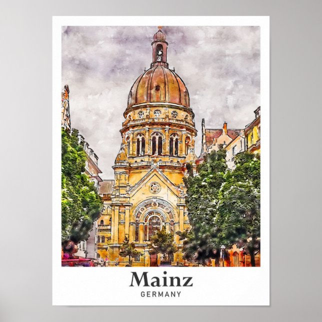 Mainz Germany Travel Watercolor Sketch Hand Drawn Poster (Front)