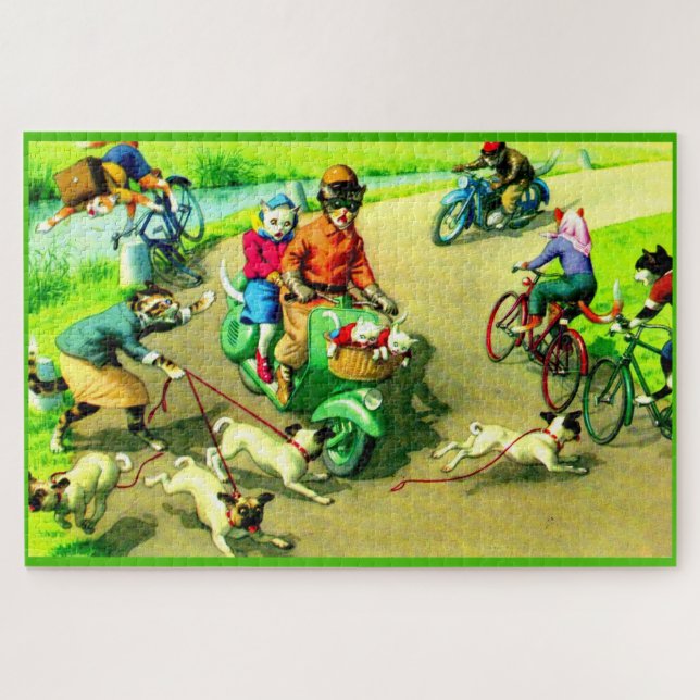 Mainzer cats on motorcycles and bikes jigsaw puzzle (Horizontal)