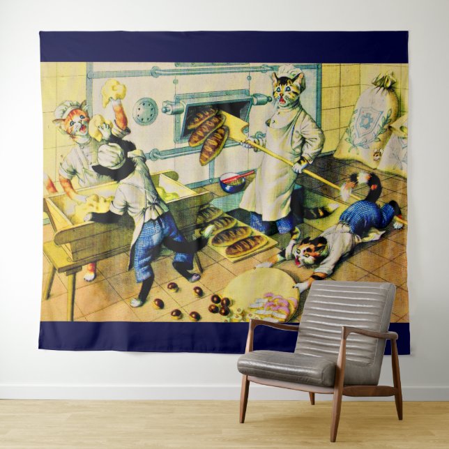 Mainzer chaotic bakery cats print tapestry (In Situ (Horizontal))