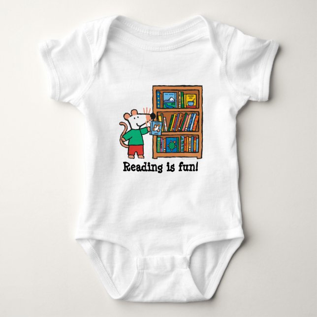 Maisy and a Bookshelf of Books Baby Bodysuit (Front)