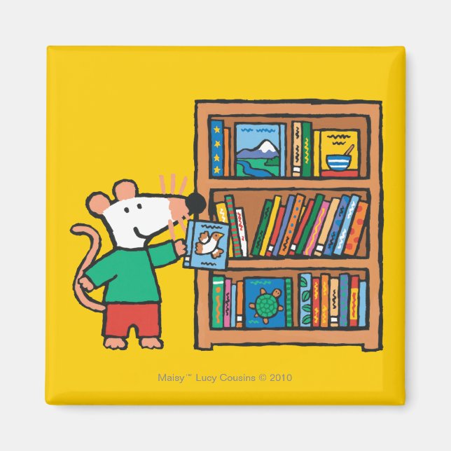 Maisy and a Bookshelf of Books Magnet (Front)