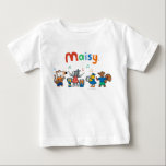 Maisy and Friends Play in the Band Baby T-Shirt<br><div class="desc">Get ready to rock with Maisy and friends! Pick a tune to match Maisy's guitar,  Dotty's drums,  Tallulah's cymbals,  Cyril's maracas,  and Mr. Peacock's horn. Colourful notes fill the air of this fun Lucy Cousins illustration from her book "Maisy Goes to Preschool" (published by Candlewick Press).</div>