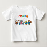 Maisy and Friends Play in the Band Baby T-Shirt<br><div class="desc">Get ready to rock with Maisy and friends! Pick a tune to match Maisy's guitar,  Dotty's drums,  Tallulah's cymbals,  Cyril's maracas,  and Mr. Peacock's horn. Colourful notes fill the air of this fun Lucy Cousins illustration from her book "Maisy Goes to Preschool" (published by Candlewick Press).</div>