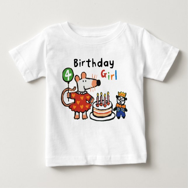 Maisy Birthday Girl, 4 Years Old Baby T-Shirt (Front)