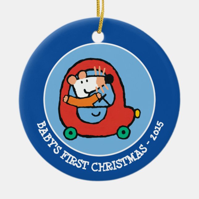 Maisy Drives a Cute Red Car Ceramic Tree Decoration (Front)