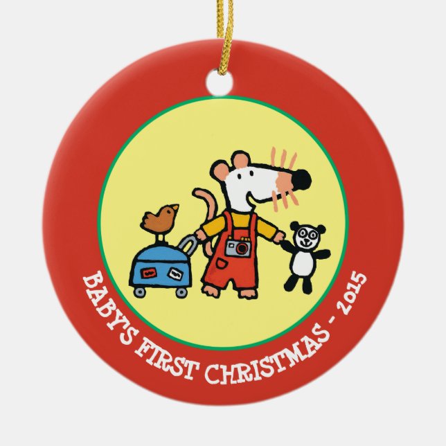 Maisy Ready for Vacation with Luggage Ceramic Tree Decoration (Front)