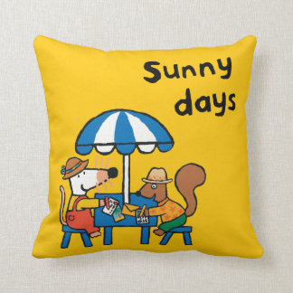 Maisy Writes Postcards under Blue Umbrella Cushion