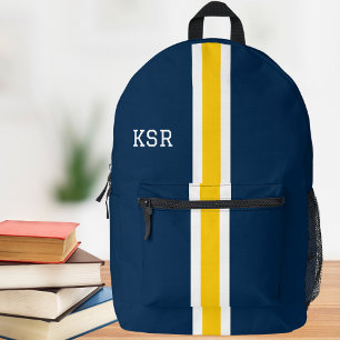 Maize and Blue Stripe College Colours Monogram Printed Backpack