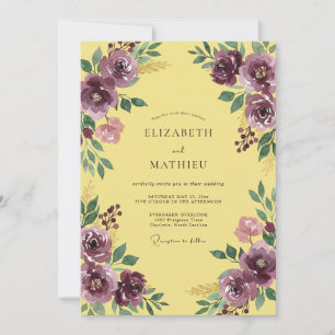 Maize Plum Leafy Wedding Invitation