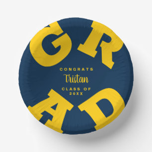 Maize Yellow on Blue Personalised Graduation Paper Plate