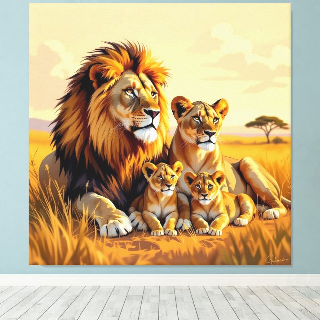 Majestatic lion family canvas print (Insitu(Wood Floor))