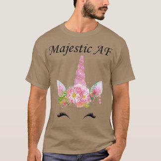 Majestic AF ,Magical Cute Unicorn Face Pink Floral T-Shirt