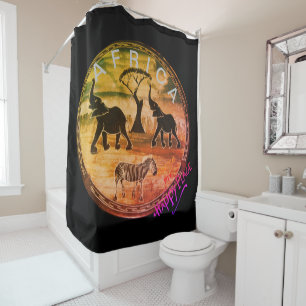 Majestic African Elephant Zebra Savannah Art Print Shower Curtain