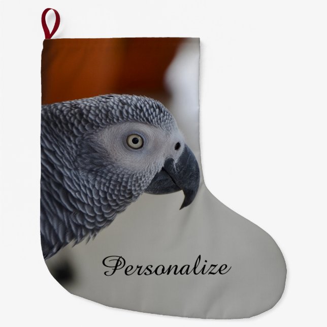 Majestic African Grey Parrot Large Christmas Stocking (Front)
