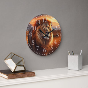 Majestic African Lion in a Serengeti Sunset Large Clock
