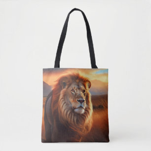 Majestic African Lion in a Serengeti Sunset Tote Bag