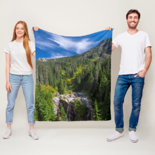 Majestic Alpine Waterfall Landscape Fleece Blanket
