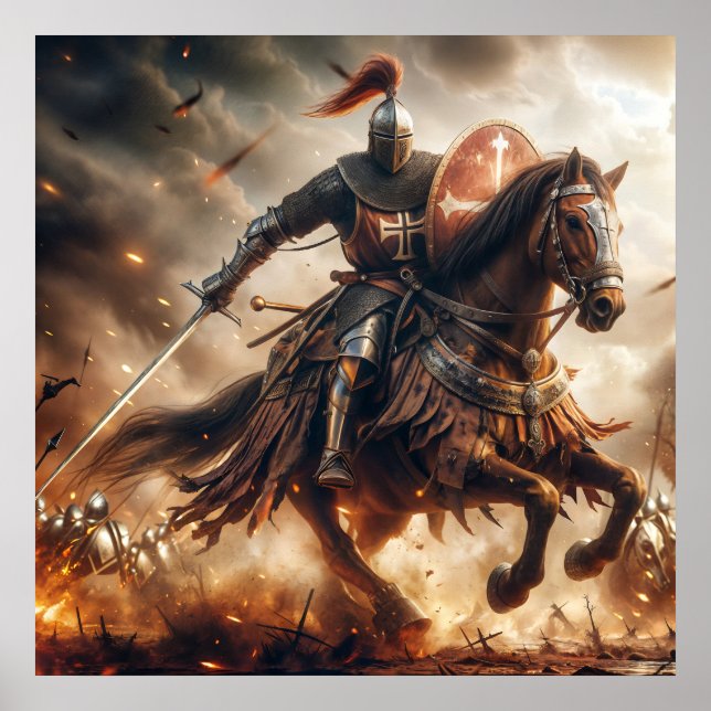 Majestic Amber-Toned Mediaeval Knight Battle Poster (Front)