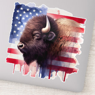 Majestic American Bison & Patriotic Flag Artwork