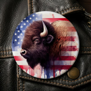 Majestic American Bison & Patriotic Flag Artwork 6 Cm Round Badge