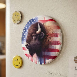 Majestic American Bison & Patriotic Flag Artwork Magnet
