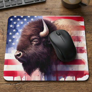 Majestic American Bison & Patriotic Flag Artwork Mouse Pad