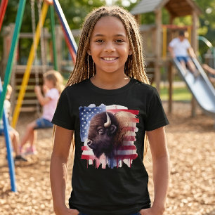 Majestic American Bison & Patriotic Flag Artwork T-Shirt