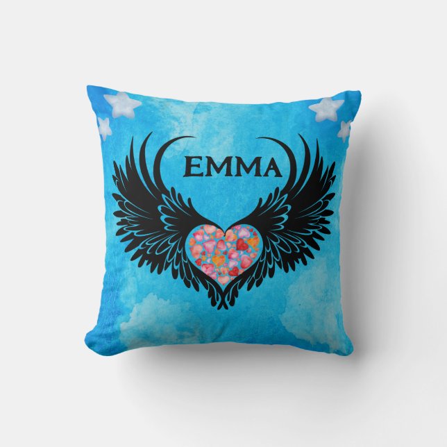 Majestic Angel with Black Wings Cushion (Front)