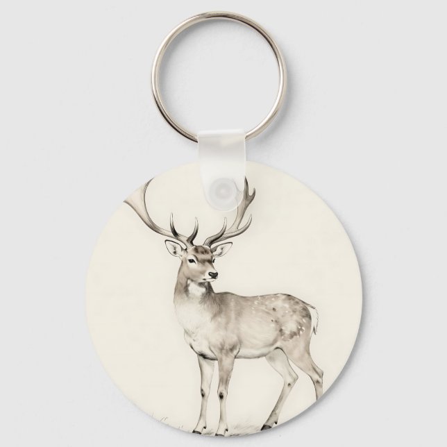 Majestic Antlered Deer Sketch Key Ring (Front)