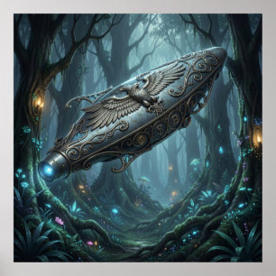 Majestic Art Nouveau Starship in Gothic Twilight W Poster