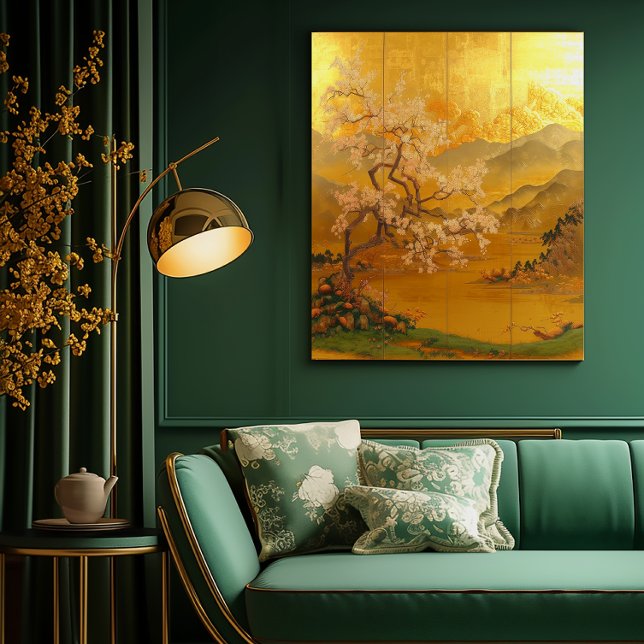 Majestic Asian-Inspired Golden Dawn Canvas Print (Stunning Edo Period Gold Screen Panel Canvas Art)