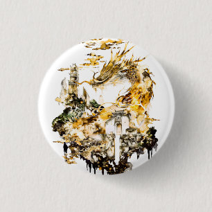 Majestic Asian Mythology Dragon Temple Fantasy 3 Cm Round Badge